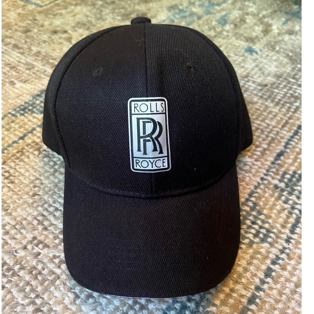 Rolls Royce Black Baseball Cap Adjustable Hat Silver RR Logo Luxury Automotive